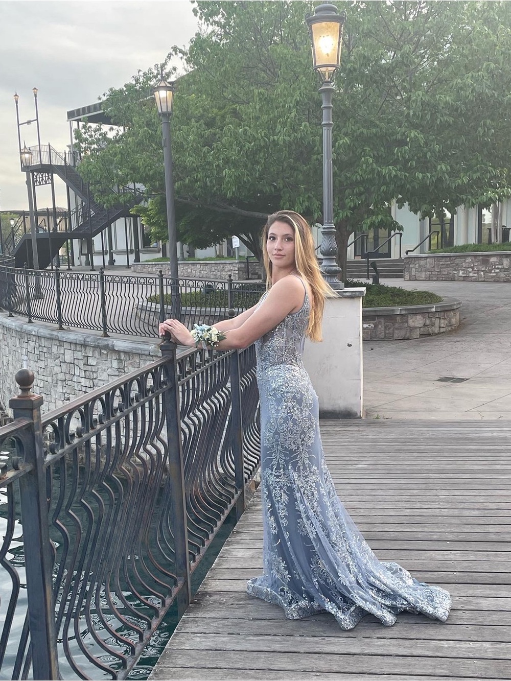 Cinderella Silver Embellished V-Neck Prom Dress